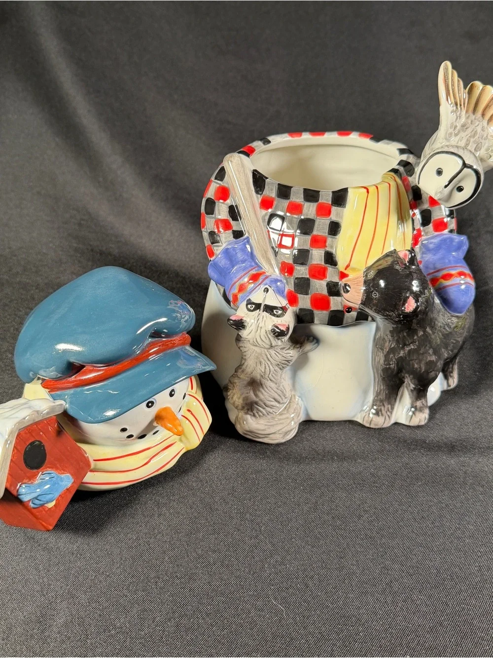 Hand-Painted Ceramic Snowman Cookie Jar Gibson Woodland Friends